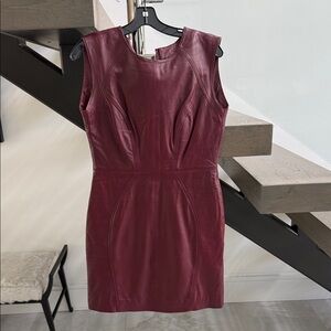 Aqua Burgundy Leather Mini Dress
